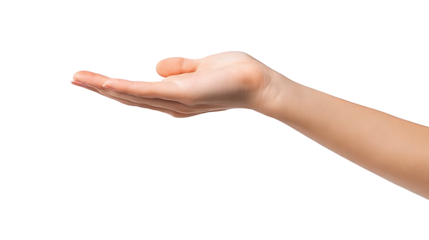 young female flat hand holding something isolated