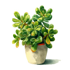Watercolor vector illustration of Jade Plant, isolated on white background. © Andrews