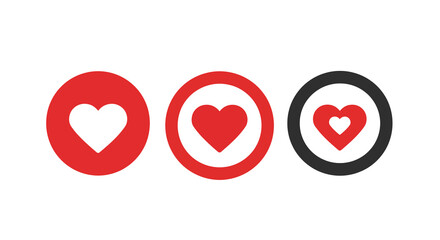 Minimalist heart icons in red and black circles for social media