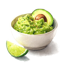 Guacamole, watercolor painting, vector illustration, isolated on a white background.