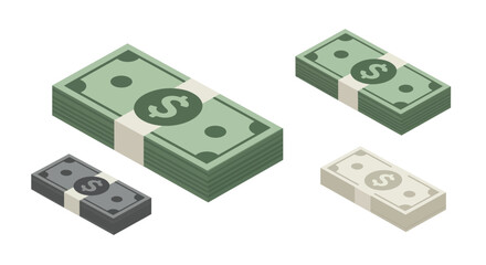 Obraz premium Isometric piles of cash in different denominations on white background