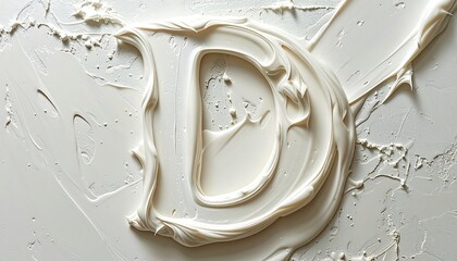 A sculpted letter "d" emerges from a textured, light beige canvas, showcasing the 's skillful application of thick, creamy substance.