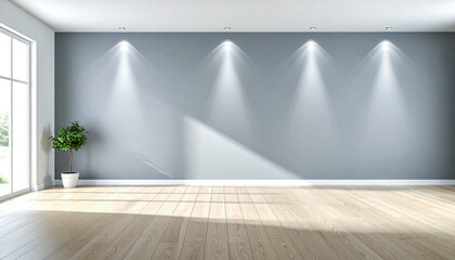 Bright interior with gray accent wall and wooden flooring design