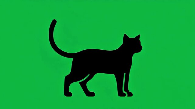 Black Cat Silhouette on Green Screen Background.