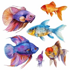 Watercolor fish on white background, hand drawn watercolor clip art.