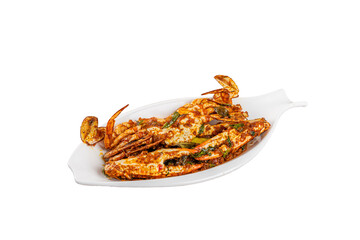 Traditional Indian crab masala plated in a white colour bowl on a Transparent PNG Background