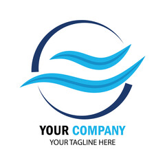 Modern blue wave logo design inside a circle for business