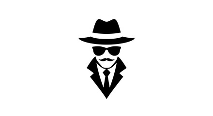 Mysterious gentleman silhouette with hat and sunglasses icon