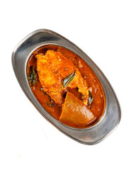Authentic Andhra Fish Pulusu Curry in a Stainless Steel Plate on a Transparent PNG Background