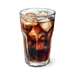 Watercolor vector illustration of Cold Brew Coffee, isolated on white background.