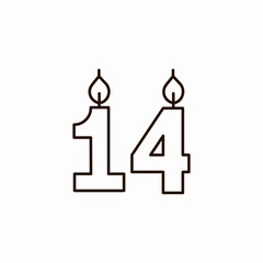 number 14 birthday candles icon sign vector