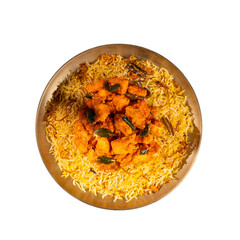 Authentic Hyderabadi paneer 65 Biryani in a brass plate on a Transparent PNG Background