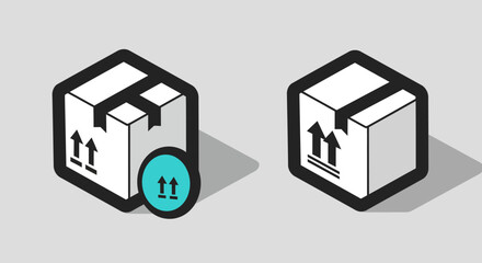 Isometric box design with delivery icon on gray background