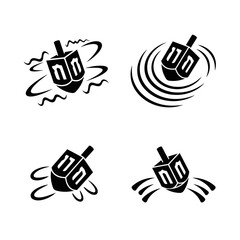 Vector art of set of dreidel icons spinning with hebrew letters, a traditional hanukkah toy and symbol of the holiday celebration
