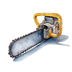 Watercolor vector illustration of Hacksaw, isolated on white background.