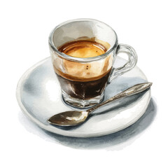 Watercolor vector illustration of Espresso, isolated on white background.