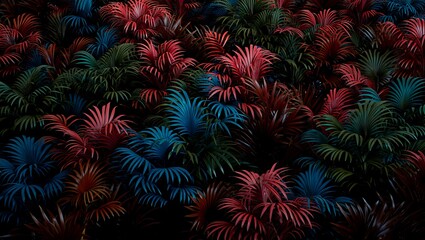 Vibrant and Colorful Tropical Palm Leaves Jungle Foliage Background Pattern