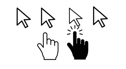 Minimalist cursor and hand icons for digital design and navigation