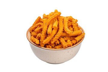 Traditional Indian Masala Butter Muruku Namkeen in a Bowl on a Transparent PNG Background