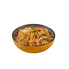 Hakka Noodles in a Bowl on a Transparent PNG Background
