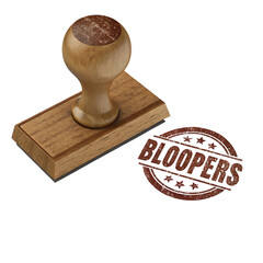 Wooden stamp with bloopers mark on black background for office and business stationery supplies