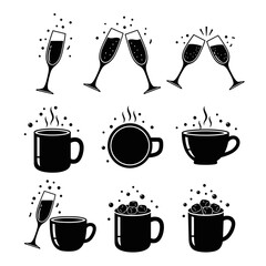 Vector art of festive drinks a collection of celebratory beverages and cozy mugs for holiday cheer and winter warmth