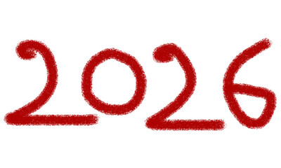 Hand drawn 2026 in red against a for new year celebrations with transparent png