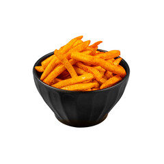 Peri Peri French Fries in a Black Bowl on a Transparent PNG Background
