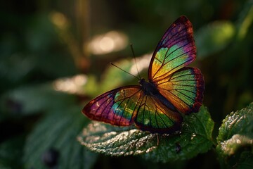 A colorful monarch butterfly with black and orange wings rests on a beautiful flower in a summer garden
