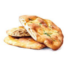 A watercolor painting of Focaccia, vector illustration on white background.