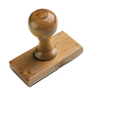 Wooden stamp isolated on black background for office or craft use with a polished handle design