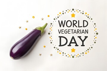 Happy World Vegetarian Day! A festive graphic with a fresh purple eggplant, celebrating a healthy, plant-based lifestyle and conscious eating.
AI-generated image, 