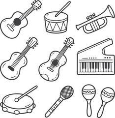 Hand-drawn Doodle Set of Musical Instruments for Creative Design Projects and Educational Music Concepts