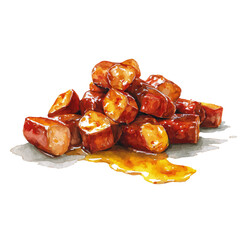 Currywurst, watercolor painting, vector illustration, isolated on a white background.