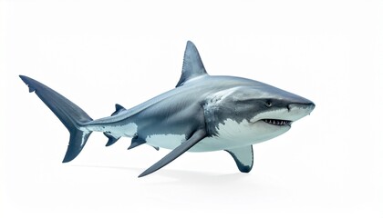 Fototapeta premium Bull shark in full view on white studio background 