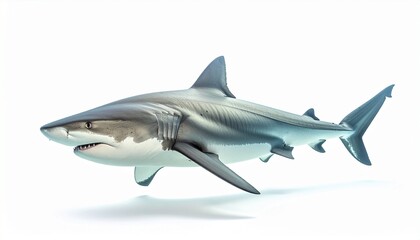 Naklejka premium Bull shark in full view on white studio background 
