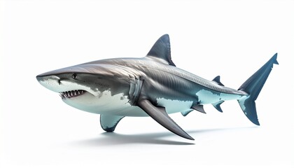 Obraz premium Bull shark in full view on white studio background 