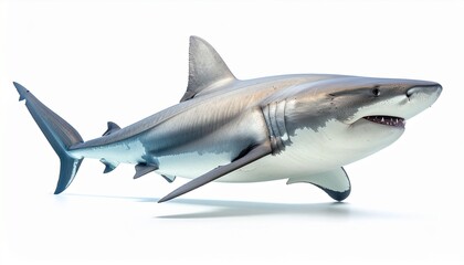 Obraz premium Bull shark in full view on white studio background 