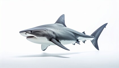 Fototapeta premium Bull shark in full view on white studio background 