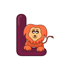 Cartoon lion character with letter L vector design