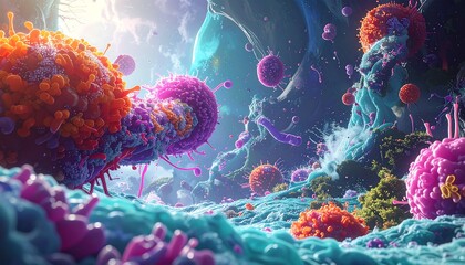 Vivid Microscopic Landscape of Cells and Viruses in an Alien Environment