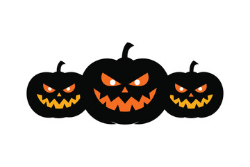 Halloween pumpkins with different spooky carved expressions, glowing eyes and mouths vector illustration
