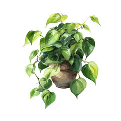 Heartleaf Philodendron, watercolor painting, vector illustration, isolated on a white background.