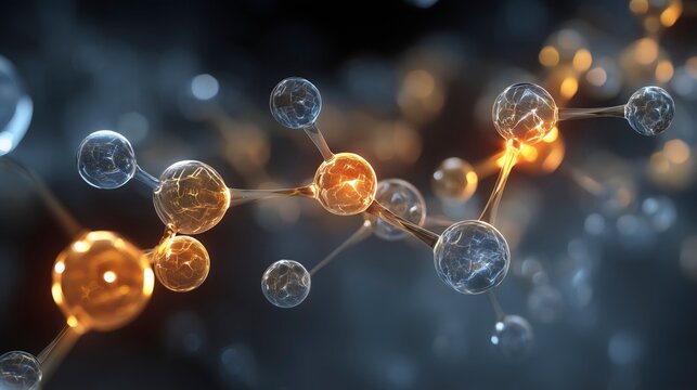 Natural science concepts are depicted through a vibrant illustration of molecules and atoms in space