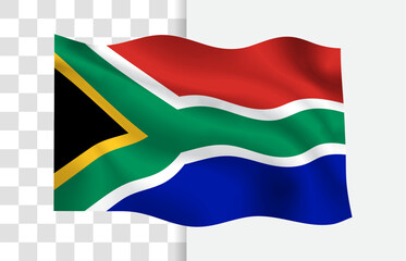 South Africa Flag Waving Vector, Isolated Transparent Background