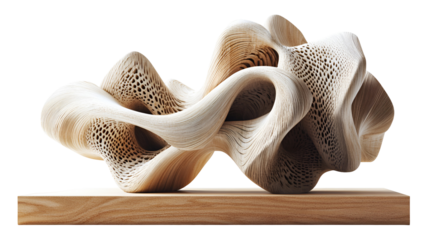 Complex Wooden Lattice Sculpture on a Wooden Base with Intricate Patterns on a Transparent Backdrop