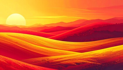 Vibrant Sunset Over Rolling Hills
