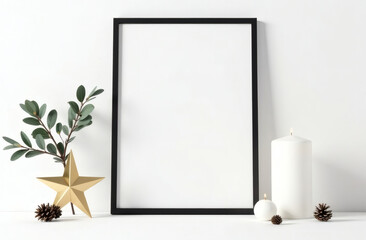 Blank photo frame on white wall