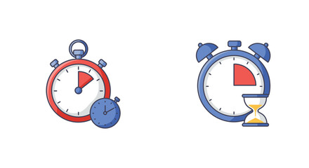 Visualizing time with a stopwatch alarm clock and hourglass illustration