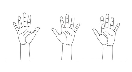 Three open hands drawn in a simple black and white line art style